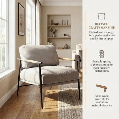DUOMAY Mid-Century Modern Accent Chair Armchair Set of 2, Soft Linen Fabric Sofa Lounge Chair Reading Chair with Metal Leg for Living Room Bedroom Office, Grey