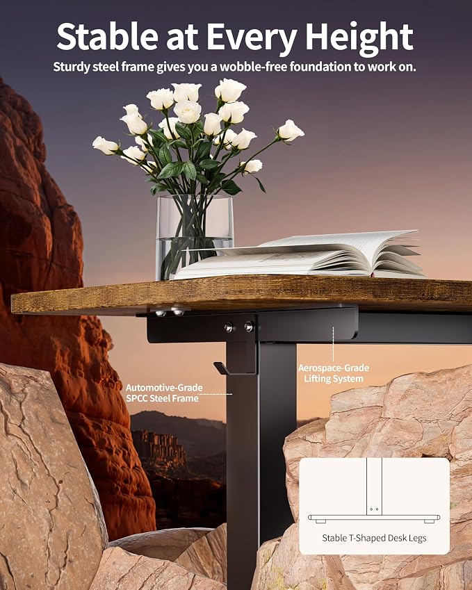 BIZUM Electric Standing Desk 60 x 24 Inch Computer Desk-Gaming Desk Rustic Brown Home Office Desks Height Adjustable Memory Stand Up Computer Workstation