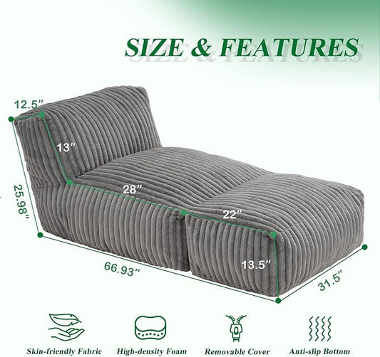 Hobestluk Giant Memory Foam Bean Bag Chairs Sofa for Adults (Grey,Large) | Soft Fabric,Ergonomic Back Support,Lightweight,Easy Clean,No Assembly,Wear-resisting,For Livingroom Guest room,Well-looking