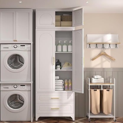 SteeLoong Kitchen Pantry Cabinet，90" Storage Cabinets with Doors and Shelves,Metal Pantry Cabinet with 2 Drawers,White Kitchen Cupboard for Livingroom,Pantry, Bathroom