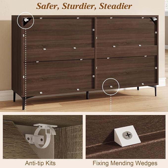 JASIWAY 48" Rattan Buffet Cabinet with Storage, Walnut Coffee Bar Cabinet | Storage Buffet With Doors and Adjustable Shelves, Sideboard Console for Kitchen, Dining Room, Living Room, Anti-Tip
