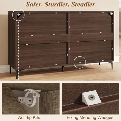 JASIWAY 48" Rattan Buffet Cabinet with Storage, Walnut Coffee Bar Cabinet | Storage Buffet With Doors and Adjustable Shelves, Sideboard Console for Kitchen, Dining Room, Living Room, Anti-Tip