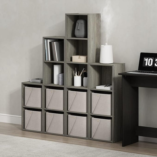 Furinno PASIR Book Shelf, 2-Tier Modern Bookshelf, Open Shelves Bookcase 9 x 12 x 21, Easy Assembly, for Living Room, Bedroom, Home Office, French Oak
