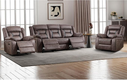 EBELLO Faux Leather Recliner Sofa Furniture Set for Living Room, 2 Recliner Chairs, 3 Seat Reclining Sofa Couch Set for Meeting Room, Grey
