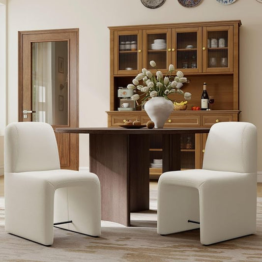 Hyfirm Upholstered Dining Chairs Set of 2, Modern Armless Desk Chair with Metal Footrest for Diningroom Bedroom Livingroom Reading Room,White Fabric