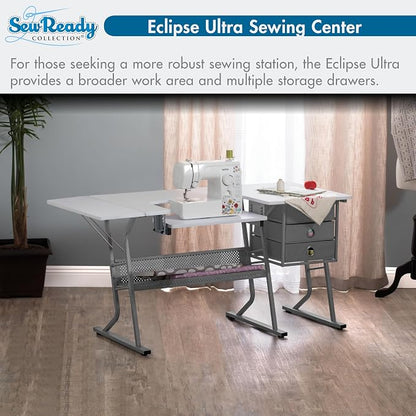 Studio Designs Eclipse Ultra Sewing Machine Craft Table Cabinet, Grey/White