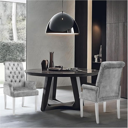AODCHR Upholstered Velvet Accent Dining Chair, Elegant Tufted Dining Room Kitchen Room Arm Chair with Stainless Steel Leg, Light Grey