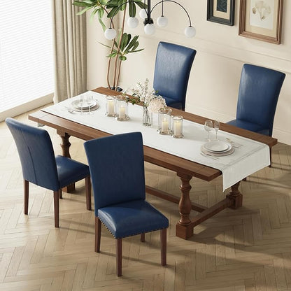 MALOL Dining Chairs Set of 4, High Back Dining Chair with Wood Legs and Nailhead Trim, Modern Padded Kitchen Room Chairs for Dining Room/Restaurant, Blue