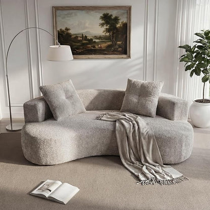 80'' Curved Loveseat Sofa Couch for Living Room, Deep Seat Cloud Boneless Floor Couch with 2 Throw Pillows, Comfy Chenille Floor Sofa, Modern Round Loveseat Sofa for Small Space (Camel, 80 Inch)