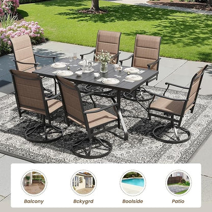 Soohow Patio Dining Set for 6, 7-Piece Outdoor Dining Table and Chairs Set, 6 x Swivel Outdoor Chairs with Paded Textilene and 60"x35" Patio Table with 1.57" Umbrella Hole for Poolside, Backyard