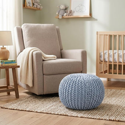 BIRDROCK HOME Round Pouf Ottoman Foot Rest - 18.5”x18.5”x15” Boho Compact Comfortable Soft Cotton Braided Foot Stool with Bean Bag Filling for Living Room, Bedroom, or Nursery (Soft Blue)