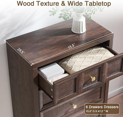 3-Piece Bedroom Set, 5 Drawer Tall Dresser and 3 Drawer King Size Nightstands Set of 2 with Charging Station, 3 Piece Farmhouse Wood Bedroom Dresser and Nightstand Sets, Brown