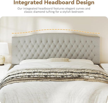 King Headboard Only, Linen Classic Tufted Design, Gray Linen | 2 installation options: 1.bed frame mount 2.wall mount (for adjustable bed), Classic hand-tufted headboard king size