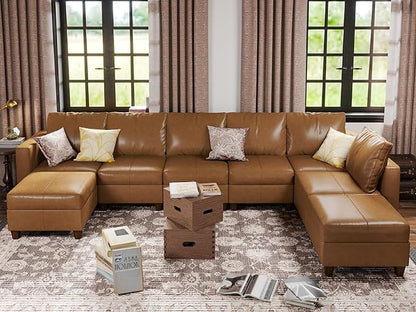 EASE MOOSE U Shaped Modular Sectional Sofa with Storage, Faux Leather Sectional Couch for Living Room,Brown