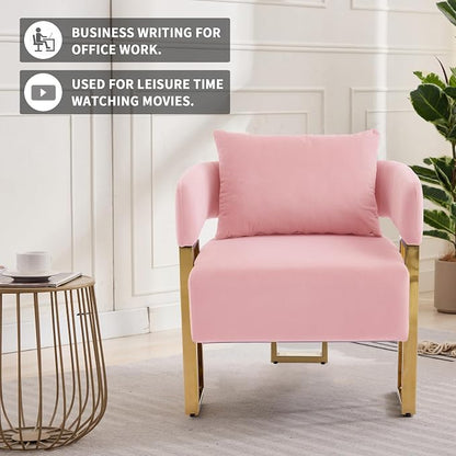 YISHENG Modern Barrel Accent Chairs Set of 2, Living Room Side Chairs with Golden Metal Legs Velvet Upholstered Reading Armchairs no Wheels for Vanity/Reception Room//Bedroom/Lounge/Office, Pink