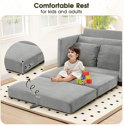 51" Convertible Loveseat Sofa Bed, 2-in-1 Folding Sofa Bed with 2 Pillow for Small Spaces, Modern Loveseat Sleeper Couch for Apartment, Living Room & Guest Room (Light Grey Corduroy, 51 inch)