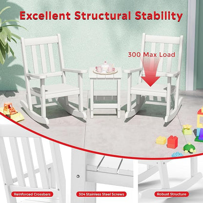 Costaelm Paradise Kids Outdoor Preschool HDPE Plastic Rocking Chair (Set of 2), White