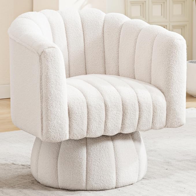 Swivel Accent Barrel Chair - Cute Comfy Small Round 360° Arm Chair Velvet Sofa Club Reading Chair for Living Room Bedroom Office White