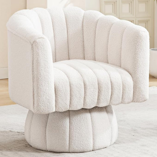 Swivel Accent Barrel Chair - Cute Comfy Small Round 360° Arm Chair Velvet Sofa Club Reading Chair for Living Room Bedroom Office White