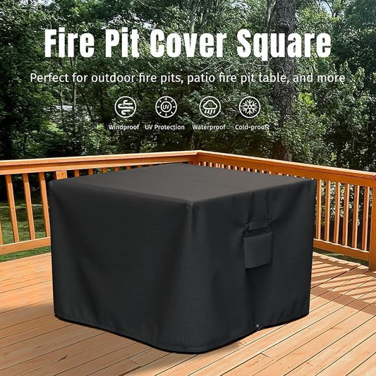 SHINESTAR Fire Pit Cover Square, Fits for 28-32 Inch Fire Pit Table, Gas Fire-600D Heavy Duty Fabric, Waterproof and Windproof, 32 x 32 x 24 Inches, Black