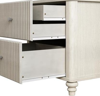 3-Pieces Bedroom Sets, Queen Size Platform Bed with 2 Nightstands, Solid Wood Platform Bed Frame with Tall Headboard and Classic American Turned Legs (Beige-5.25, Queen)