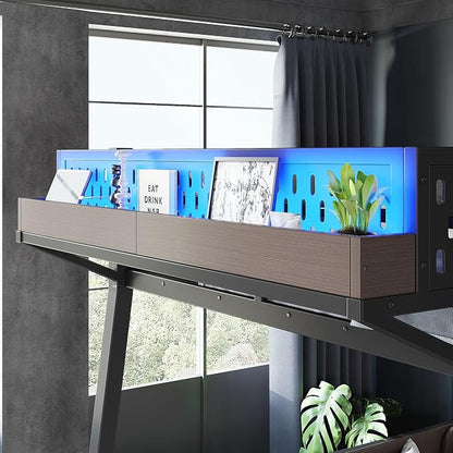 Bellemave Bunk Bed Full Over Full with LED, Heavy Duty Metal Bunk BedFrame with Storage Shelves and Lights, Black