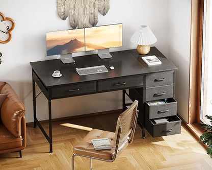 Casaottima 48 Inch Computer Desk with 6 Drawers, Reversible Storage Desk for Home Office, Work Study Table for Bedroom, Black