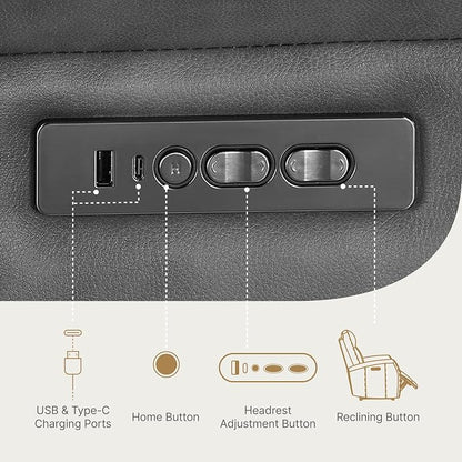 KISLOT Power Recliner Chair with Adjustable Headrest and Footrest, Dual Motor Leather Reclining Chair with USB/Type-C Charging, Zero Gravity Modern Electric Recliner for Adults Living Room Bedroom