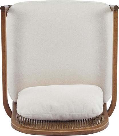 Christopher Knight Home Nadine Modern Club Chair Set of 2 with Cushion, Wooden Living Room Accent Chair with Rattan Open Back, Bedroom Comfy Reading Chair, Beige+Light Brown