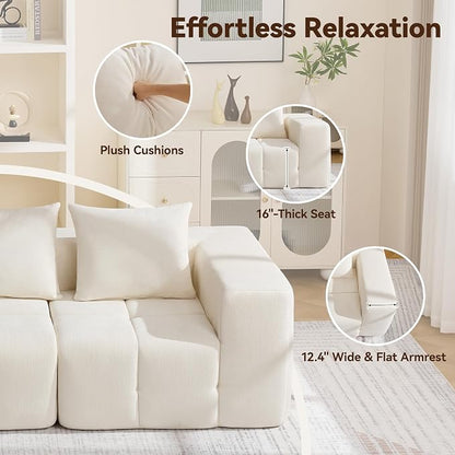 119" Boneless U-Shaped Sofa Couch with 2 Ottoman, 4 Seater Comfy Cloud Sectional Sofa with Deep Seat, Oversized Chenille Memory Foam Sectional Couches for Living Room Bedroom, Beige
