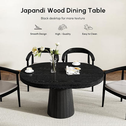 homary Extendable Dining Table for 6 Round to Oval 39"-55", Solid Wood Kitchen Table for 4-6 People, Space-Saving Design for Small Spaces & Family Gatherings