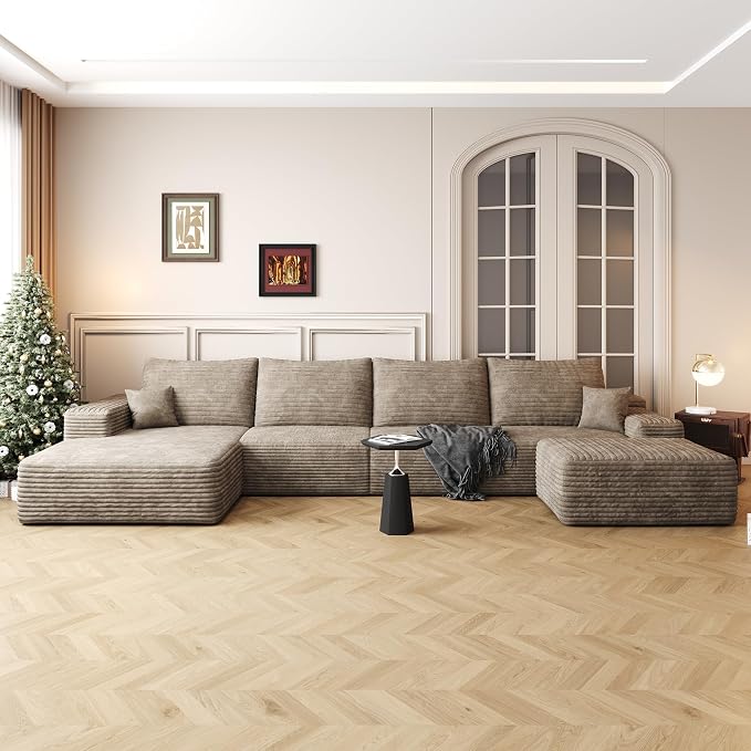 AUGOP 136" Sectional Couches for Living Room Modern Modular Sofa with L-Shape Couchs Upholstered Boneless Couch Deep Seat Sectional Couch with Chaise (Camel, Left Facing Chaise+3Seaters+Ottoman)