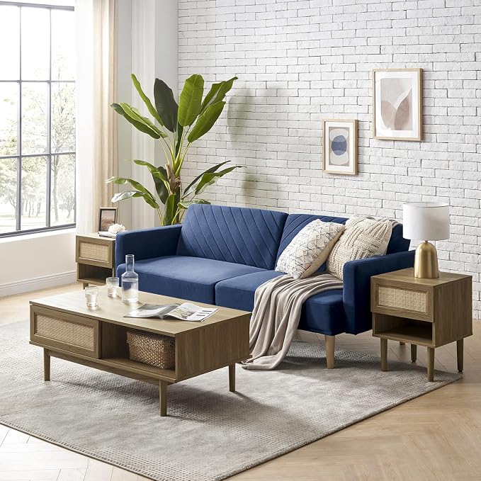 mopio 76.4" Futon Sofa Bed, Couch, Loveseat, Sleeper Sofa, Mid Century Modern Futon Couch, Sofa Cama, Couches for Living Room (Classic Blue Velvet)