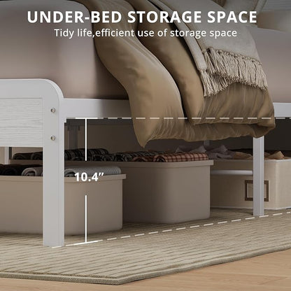 LIKIMIO Full Bed Frame with Headboard, Wood Camas Full with Strong Supports, Sturdy, Noise-Free, No Box Spring Needed, White