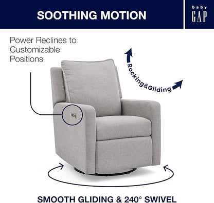 babyGap Harlowe Power Recliner with USB-A & Charging Port by Delta Children - Greenguard Gold Certified – Stain-Resistant Performance Fabric is Oeko-TEX Standard 100 Certified, Ash
