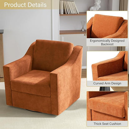 Swivel Accent Chairs Set of 2, Comfy Chenille Swivel Chair with Deep Seat, Upholstered Club Armchair with 360 Degree Rotation Base, Single Sofa Reading Chair for Living Room Bedroom, Orange