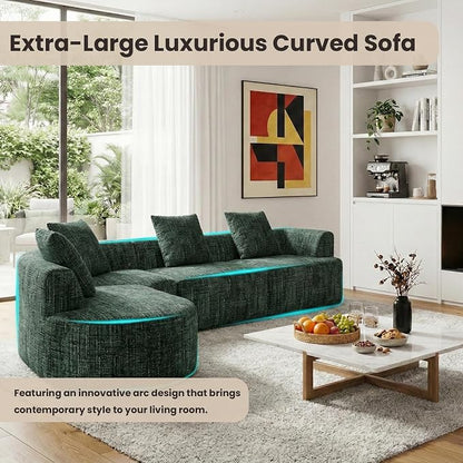 123" Curved Modular Sectional Sofa for Living Room, Oversized Chenille Cloud Couch, L-Shaped Boneless Sofa with Chaise Lounge, Compressed Couch Deep Seat, No Assembly (Green, L-Shape Left Chaise)