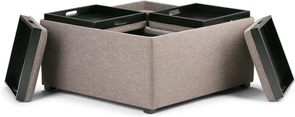 SIMPLIHOME Avalon Wide Contemporary Square Coffee Table Storage Ottoman, Fawn Brown, Table Ottoman