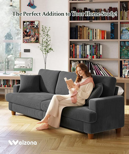 Welzona 87.2" Couches for Living Room, Comfy Grey Couch 7.5" Extra Thick Cushion, Sofas for Living Room Tool-Free Setup, Loveseat Sofa 848lbs Support, Corduroy Couch for Bedroom, Apartment, Office