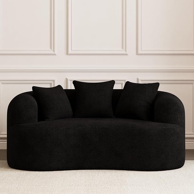 69" Curved Loveseat Sofa, Modern Chenille Cloud Couch with Extra Deep Seat, Oversized Love Seat Couch for Living Room Bedroom Apartment Small Spaces, No Assembly Required, Black