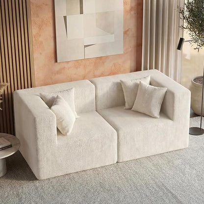 MONVANE 75" Loveseat Sofa, Comfy Chenille Modular Sectional Sofa with 4 Pillows, Modern Deep Seat Boneless Couch, 2 Seater Sofa for Living Room, Bedroom and Apartment, Beige