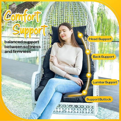 MAGIC ELEPHANT Egg Chair Cushion, Memory Foam Hanging Egg Chair Cushion Replacement, Indoor Outdoor Hammock Basket Swing Cushion with Headrest (Blue)
