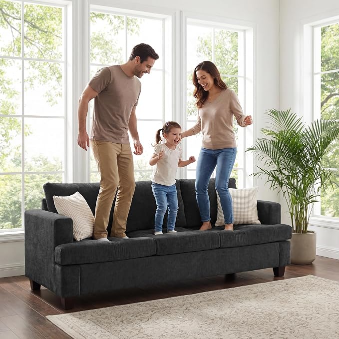 Apicizon 89" 3 Seat Couch for Living Room, Comfy Couch Clound Sofa 3 Seater Sofa, Modern Couches with Removerable Cover for Bedroom, Dark Grey Chenille