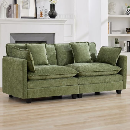 76" Cloud Loveseat Sofa, Modular Sectional Couch with Deep Seats and Double-Layer Thick Cushions, Chenille Upholstered 2-Seat Sofa for Living Room Apartment,Green