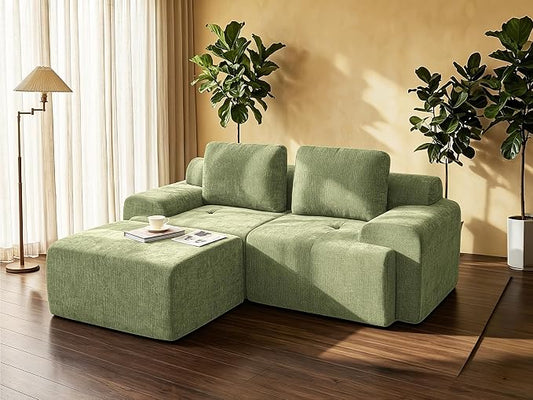 85" L Shaped Oversized Boneless Couch, Comfort Cloud Sectional Couches for Living Room, Modular Sofa High Back & Extra Deep Seat, No Assembly, Chenille(Olive Green, 85 inch- L Shaped（2+1）)