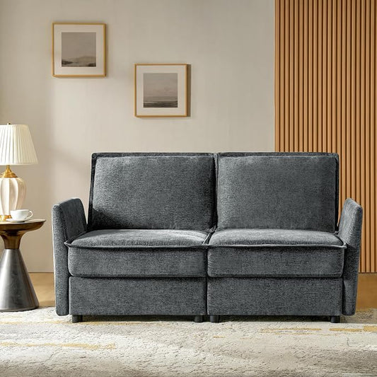 HULALA HOME 67'' Modern Chenille Loveseat Sofa, 2 Seater Couch with Storage, Comfy Deep Seat, Small Loveseat Couches for Living Room Furniture with Pillows, Easy to Install, Grey