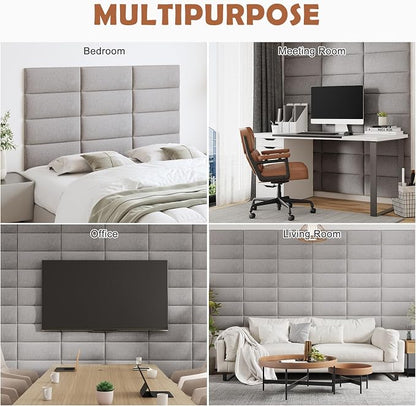 IFNOW Upholstered Wall Mounted Headboard, 3D Soundproof Wall Panels Peel and Stick for Queen Size, Reusable and Removable Tufted Bed Headboard in Medium Grey (9 Panels, 10" x 24")