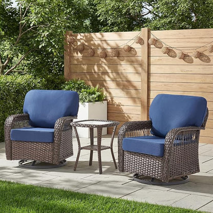 Belord 3 Piece Patio Set,Swivel Patio Chairs Set with Side Table, All-Weather Wicker Backyard Balcony Porch Seating Group,Blue