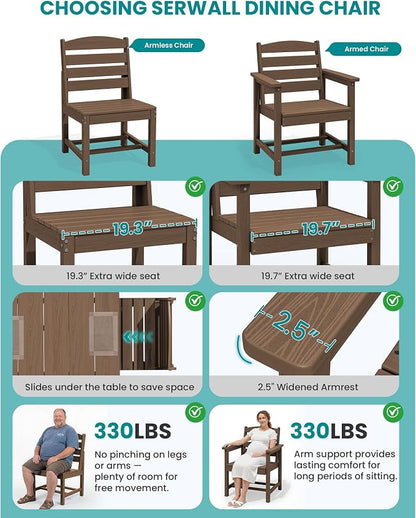 SERWALL Armless Outdoor Dining Chair Set of 2, All Weather Resistant,Brown