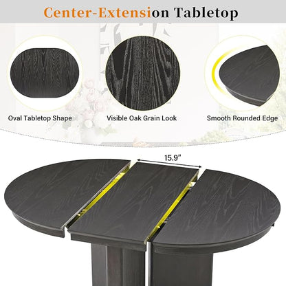 LUMISOL Round Dining Table for 4-6 People, Farmhouse Kitchen Table with Pedestal Base and Adjustable Foot Pads, Oval Extendable Dining Table for Dining Room, Kitchen, Small Space, Espresso